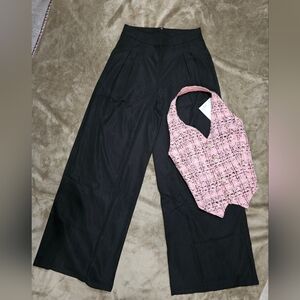 & Other Stories Black Wide Leg Pants with Pink Vest